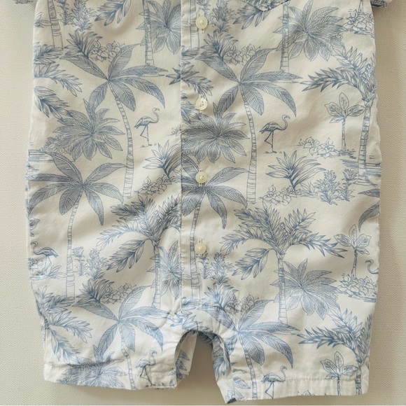 Janie and Jack 6-12 Months Baby Boy Blue White Tropical Romper Spring Summer - Picture 2 of 6